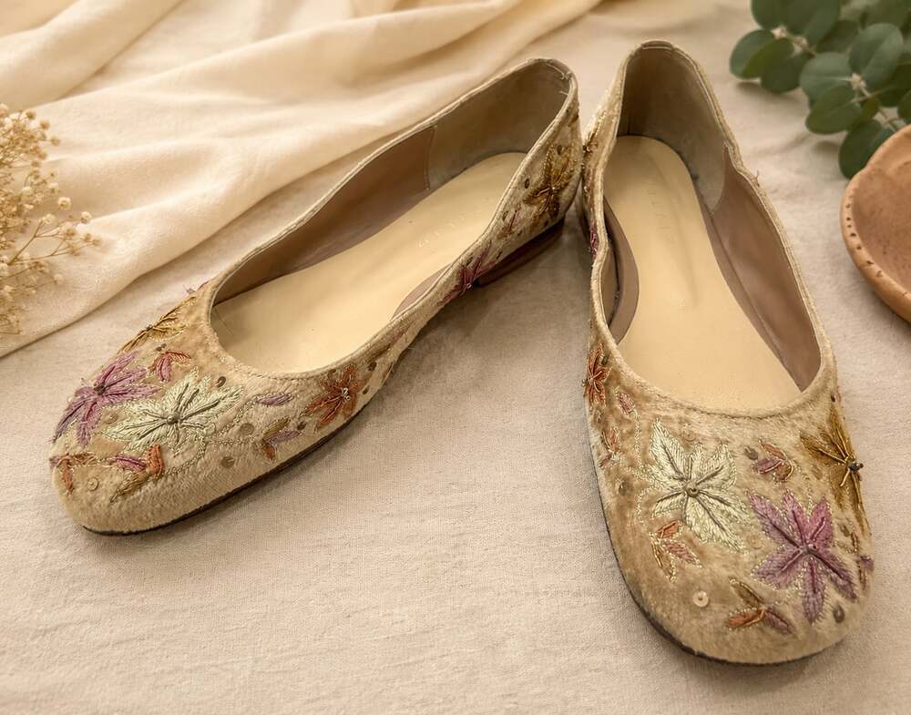 Jigsaw Embroidered Velvet Ballet Flats Women’s EU 39 Floral Boho Shoes